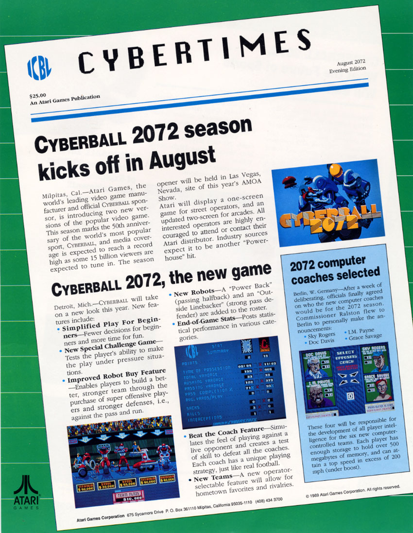 Cyberball 2072 (2 player, rev 1) flyer