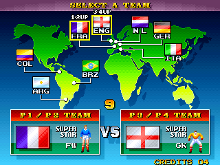 Dream Soccer '94 (World, M107 hardware) select screen