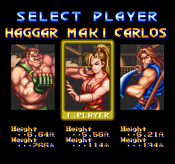 Final Fight 2 (SNES bootleg) select screen