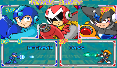 Mega Man: The Power Battle (CPS1, USA 951006) select screen