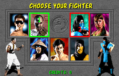 Mortal Kombat (rev 5.0 T-Unit 03/19/93) select screen