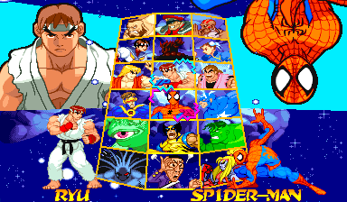 Marvel Super Heroes Vs. Street Fighter (Euro 970625) select screen