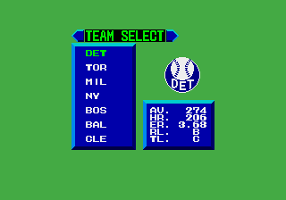 Tommy Lasorda Baseball (Mega-Tech) select screen