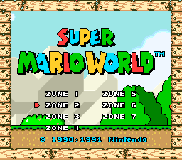 Super Mario World (Nintendo Super System) select screen