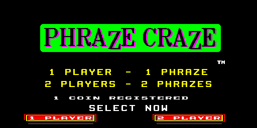 Phraze Craze (6221-40, U5-0A) select screen