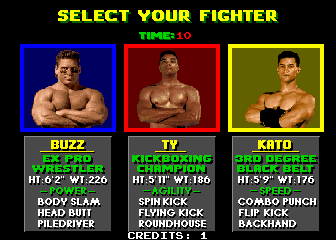 Pit Fighter (rev 9) select screen