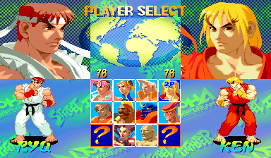Street Fighter Alpha: Warriors' Dreams (Euro 950727) select screen
