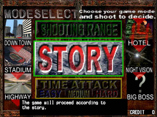 Silent Scope (ver xxD, Ver 1.33) select screen