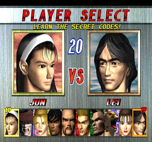 Tekken 2 Ver.B (US, TES3/VER.D) select screen
