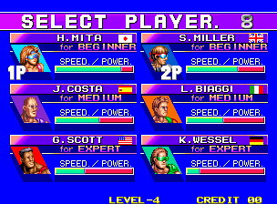 Windjammers / Flying Power Disc select screen