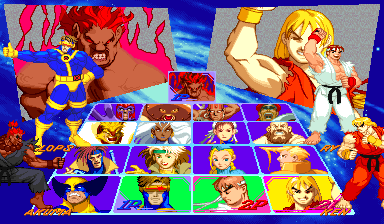 X-Men Vs. Street Fighter (Euro 961004) select screen
