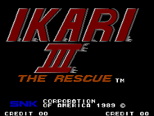 Ikari III - The Rescue (World, 8-Way Joystick) Title Screen