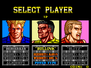 The Combatribes (US) select screen