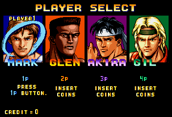 Karate Blazers (World, set 1) select screen