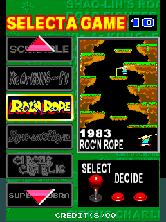 Konami 80's AC Special (GC826 VER. EAA) select screen