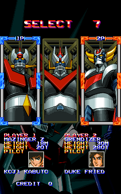 Mazinger Z (World) select screen