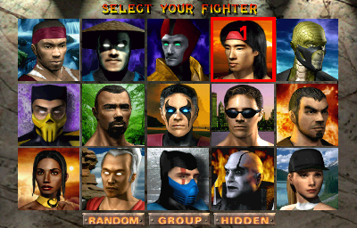 Mortal Kombat 4 (version 3.0) select screen