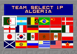 Tecmo World Cup (Mega Play) select screen
