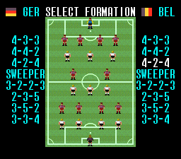 Super Soccer (Nintendo Super System) select screen
