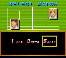 Super Tennis (Nintendo Super System) select screen