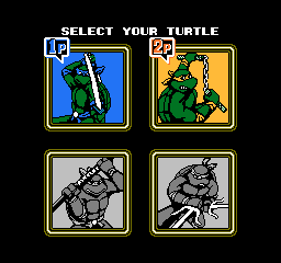Teenage Mutant Ninja Turtles II: The Arcade Game (PlayChoice-10) select screen