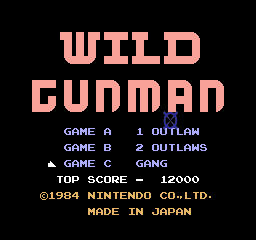 Wild Gunman (PlayChoice-10) select screen