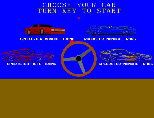 Race Drivin' (cockpit, rev 5) select screen