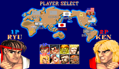 Street Fighter II: The World Warrior (World 910522) select screen