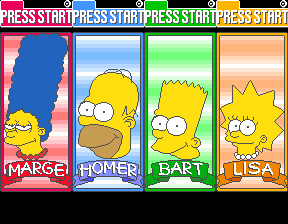 The Simpsons (4 Players World, set 1) select screen