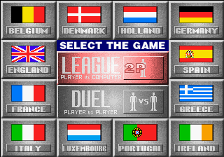 Super Visual Football: European Sega Cup (Rev A) select screen