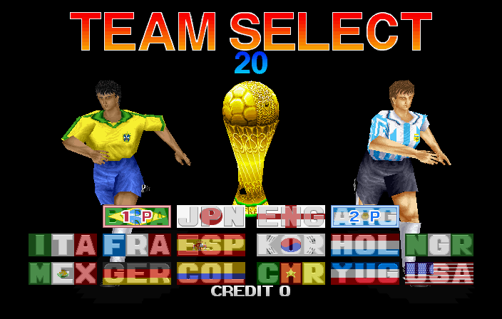 Tecmo World Cup '98 (JUET 980410 V1.000) select screen