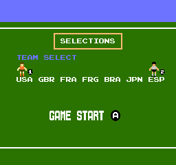 Vs. Soccer (set SC4-2 A) select screen
