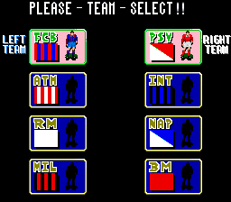 Euro League (Italian hack of Tecmo World Cup '90) select screen