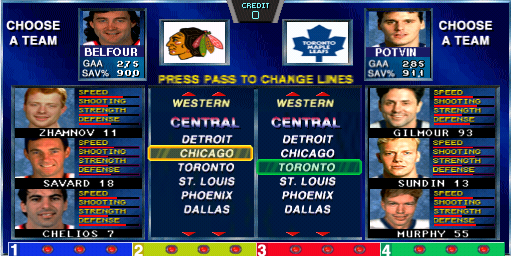 Wayne Gretzky's 3D Hockey select screen