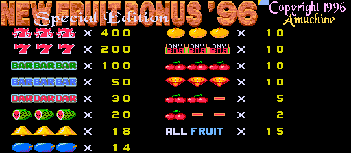 New Fruit Bonus '96 Special Edition (v3.62, C1 PCB) Title Screen
