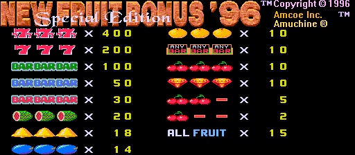 New Fruit Bonus '96 Special Edition (v3.62, DK PCB) Title Screen