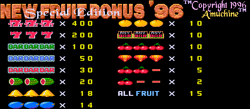 New Fruit Bonus '96 Special Edition (bootleg set 2, v97-3.3c English) Title Screen