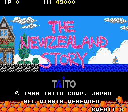 The NewZealand Story (World, old version) (older PCB) Title Screen