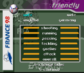 Screenshot Thumbnail / Media File 1 for FIFA '98 - Road to World Cup (Europe) (En,Fr,De,Es,It,Sv)