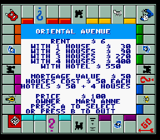 Screenshot Thumbnail / Media File 1 for Monopoly (USA) (Rev A)