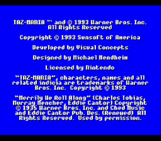 Screenshot Thumbnail / Media File 1 for Taz-Mania (USA) (Beta)