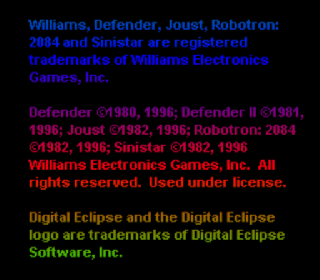 Screenshot Thumbnail / Media File 1 for Williams Arcade's Greatest Hits (Europe)