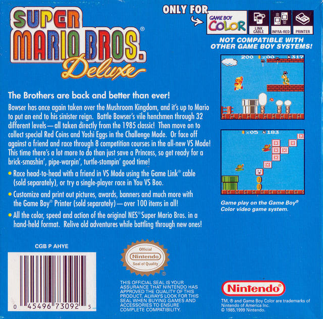 Super Mario Bros. Deluxe [USA] - Nintendo Gameboy Color (GBC) rom download