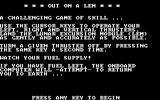 Screenshot Thumbnail / Media File 1 for Lunar Lander (1984)(Claudio Chami)