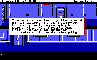 Screenshot Thumbnail / Media File 1 for Space Quest I Roger Wilco In The Sarien Encounter Enhance (1991)(Sierra Online)